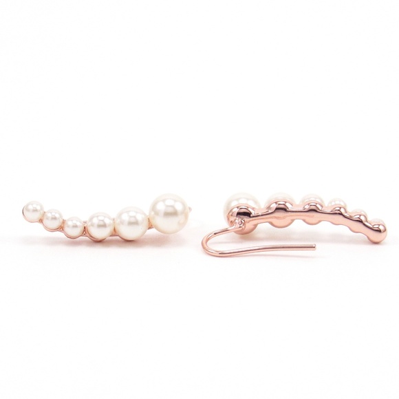 Pearl Ear Climbers 18K Rose Gold Crawler Sweep - Picture 2 of 3